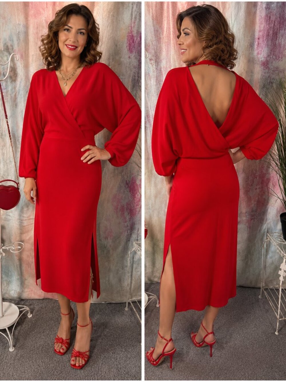 📌Chang Yun  Sexy Deep V-Neckline Backside Long Batwing Sleeves Dress
